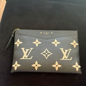 Louis Vuitton Black & Beige Monogram Flat Pouch